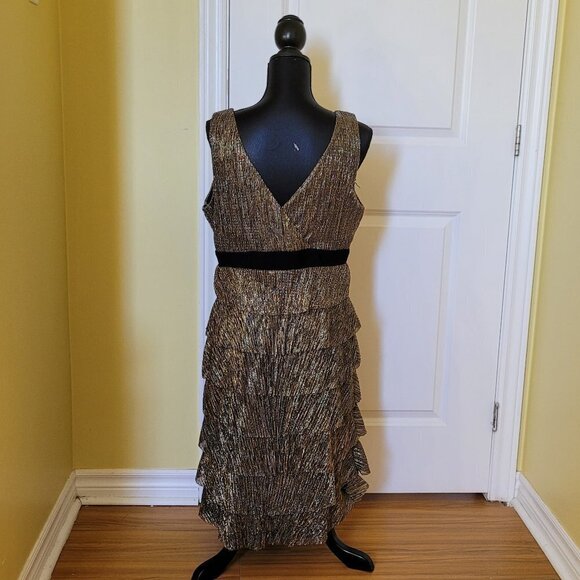 Frank Lyman dress formal evening date gold silver plus 14 metallic vintage gown - Picture 3 of 13